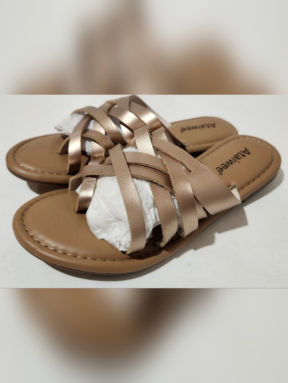 NWOT Ataiwee Women's Flat Casual Braided Cross Summer Slide Sandals Size 6